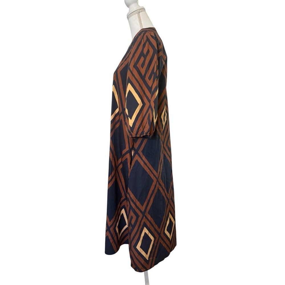 Anthropologie Porridge Mireil Midi Dress Brown Geometric Print M Petite NWT - Picture 3 of 11